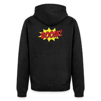 Boom! - Unisex Premium Bio Zip Hoodie - Schwarz - Hinten - Nico (187cm)