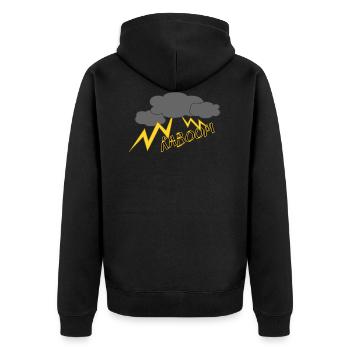 boom,kaboom,gewitter,wetter - Unisex Premium Bio Zip Hoodie - Schwarz - Hinten - Nico (187cm)