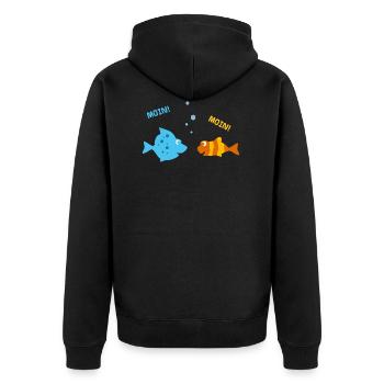 Lustige Fische machen Urlaub am Meer u. sagen Moin - Unisex Premium Bio Zip Hoodie - Schwarz - Hinten - Nico (187cm)