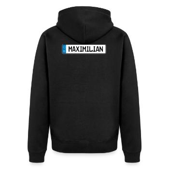 Maximilian Namensschild Geschenk - Unisex Premium Bio Zip Hoodie - Schwarz - Hinten - Nico (187cm)