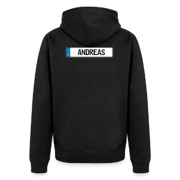 Andreas Namensschild Geschenk - Unisex Premium Bio Zip Hoodie - Schwarz - Hinten - Nico (187cm)