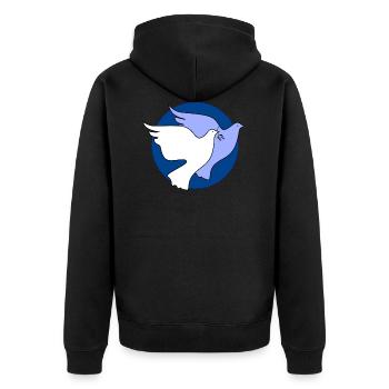 weltfrieden auf erden world peace on earth love57 - Unisex Premium Bio Zip Hoodie - Schwarz - Hinten - Nico (187cm)