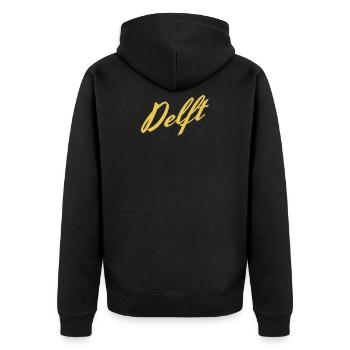 Delft - Unisex Premium Bio Zip Hoodie - Schwarz - Hinten - Nico (187cm)