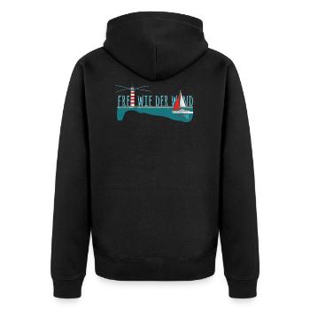 Frei wie der wind - Segelyacht mit Leuchtturm - Unisex Premium Bio Zip Hoodie - Schwarz - Hinten - Nico (187cm)