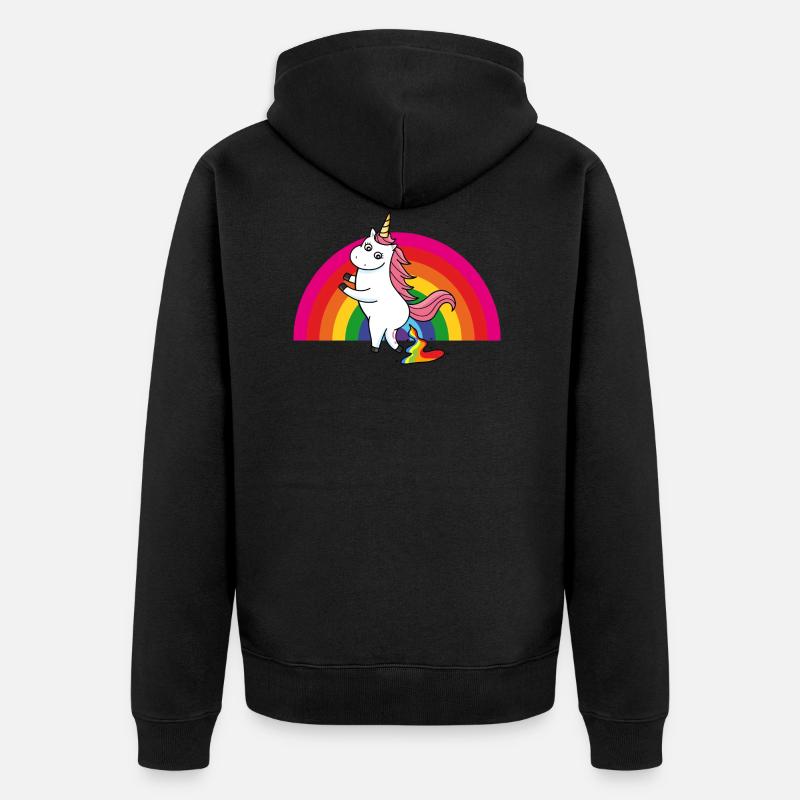 Kackendes Einhorn Regenbogen - Unisex Premium Bio Zip Hoodie - Schwarz