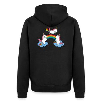 Pinkelndes Kotzendes Furzendes Einhorn - Unisex Premium Bio Zip Hoodie - Schwarz - Hinten - Nico (187cm)