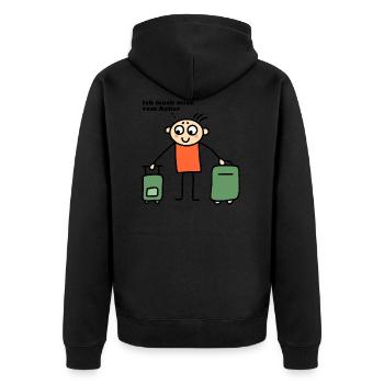Mann mit Koffern - Mach mich vom Acker - Unisex Premium Bio Zip Hoodie - Schwarz - Hinten - Nico (187cm)