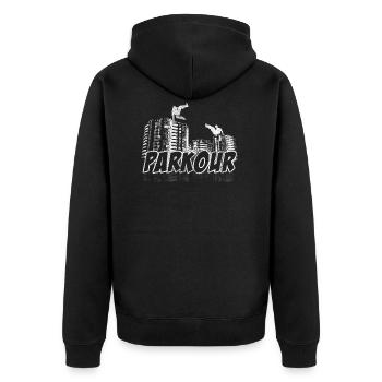Parkour Geschenk Le Parcour Freerunning - Unisex Premium Bio Zip Hoodie - Schwarz - Hinten - Nico (187cm)