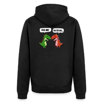 Umarme Mich T-Rex Dinosaurier Dino Tyrannosaurus - Unisex Premium Bio Zip Hoodie - Schwarz - Hinten - Nico (187cm)