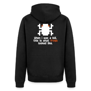 Funny Retro Arcade Video Game Frog Pixel Geek - Unisex Premium Bio Zip Hoodie - Schwarz - Hinten - Nico (187cm)