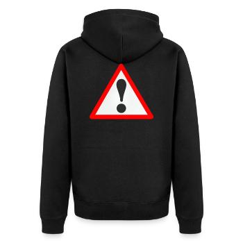 Warning sign / Exclamation mark / Warning / Attention - Unisex Premium Organic Zip Hoodie - black - Back - Nico (187cm)