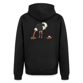 Vogelstrauß Vogel Strauß - Unisex Premium Bio Zip Hoodie - Schwarz - Hinten - Nico (187cm)