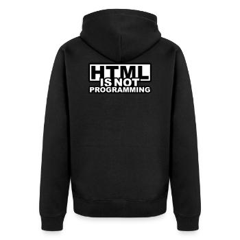 HTML is NOT Programming - Unisex Premium Bio Zip Hoodie - Schwarz - Hinten - Nico (187cm)