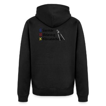 SHK Sanitär Heizung Klima - Unisex Premium Bio Zip Hoodie - Schwarz - Hinten - Nico (187cm)