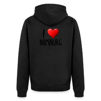 J'aime Hambourg - Veste à capuche bio Premium Unisexe - noir - Dos - Nico (187cm)