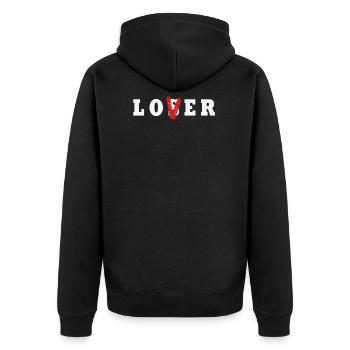 LOSER//LOVER - Unisex Premium Bio Zip Hoodie - Schwarz - Hinten - Nico (187cm)