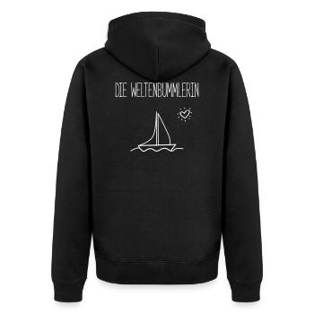 DIE WELTENBUMMLERIN- Segelschiffe Geschenk Shirts - Unisex Premium Bio Zip Hoodie - Schwarz - Hinten - Nico (187cm)