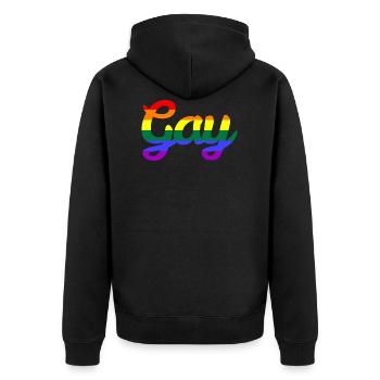 Gay - Unisex Premium Bio Zip Hoodie - Schwarz - Hinten - Nico (187cm)