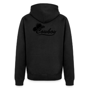 Cowboyschrift mit Hut - Unisex Premium Bio Zip Hoodie - Schwarz - Hinten - Nico (187cm)