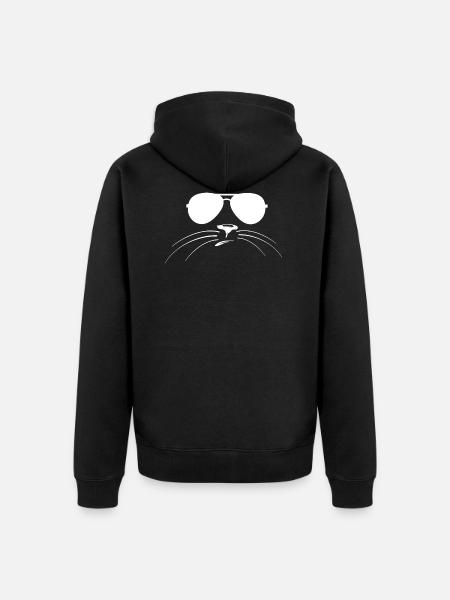 Cats face with sunglasses - Unisex Premium Organic Zip Hoodie - black