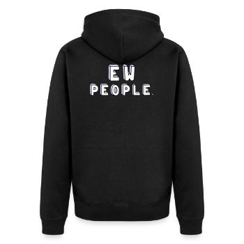 Menschen sind doof. - Unisex Premium Bio Zip Hoodie - Schwarz - Hinten - Nico (187cm)