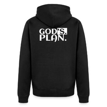 god's plan - Gods Plan | Fun Shirt - Unisex Premium Bio Zip Hoodie - Schwarz - Hinten - Nico (187cm)