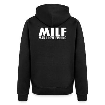 Mann ich liebe Angeln - Unisex Premium Bio Zip Hoodie - Schwarz - Hinten - Nico (187cm)