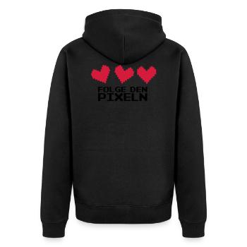 Folge den Pixeln! 8-Bit Retro - Unisex Premium Bio Zip Hoodie - Schwarz - Hinten - Nico (187cm)