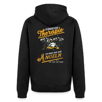 Keine Therapie nur Angeln Angler Geschenk - Unisex Premium Bio Zip Hoodie - Schwarz - Hinten - Nico (187cm)