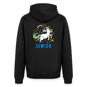 Jewish Jew Jewnicorn Unicorn Judaism Hebrew Israel - Unisex Premium Organic Zip Hoodie - black - Back - Nico (187cm)