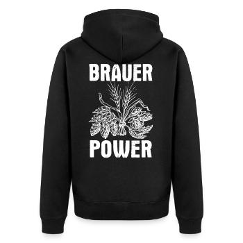 Brauer Power - Unisex Premium Bio Zip Hoodie - Schwarz - Hinten - Nico (187cm)