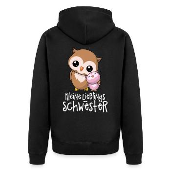 Kleine Lieblingsschwester - Beste Schwester Eulen - Unisex Premium Bio Zip Hoodie - Schwarz - Hinten - Nico (187cm)