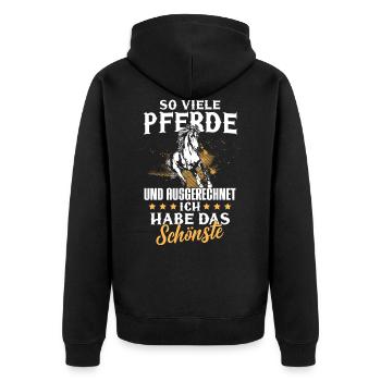 So viele Pferde und ich habe das Schönste - Unisex Premium Bio Zip Hoodie - Schwarz - Hinten - Nico (187cm)