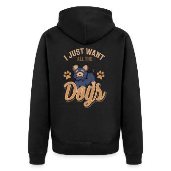 Ich will nur alle Hunde Hund Welpe Pfoten Welpen - Unisex Premium Bio Zip Hoodie - Schwarz - Hinten - Nico (187cm)