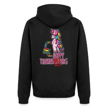 Chemise de licorne de Thanksgiving Happy ThanksPEEing Funny Pun Pun - Veste à capuche bio Premium Unisexe - noir - Dos - Nico (187cm)