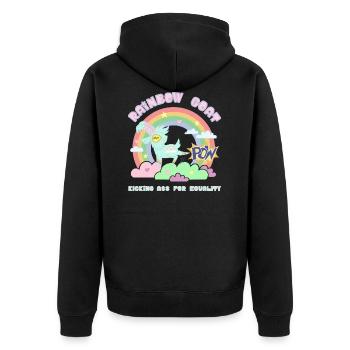 PRISONNIER DE GUERRE! Rainbow Goat Kicking Ass pour l’égalité - Veste à capuche bio Premium Unisexe - noir - Dos - Nico (187cm)