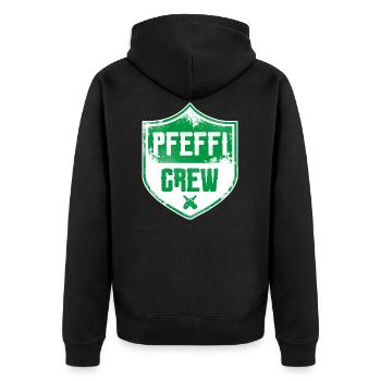 Pfeffi Crew - Pfefferminzschnaps - Unisex Premium Bio Zip Hoodie - Schwarz - Hinten - Nico (187cm)