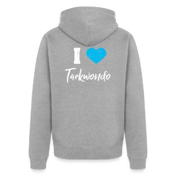 Taekwondo - Unisex Premium Organic Zip Hoodie - heather grey - Back - Nico (187cm)