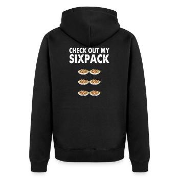 Pasta Sixpack - Unisex Premium Bio Zip Hoodie - Schwarz - Hinten - Nico (187cm)