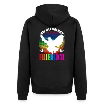 Frieden- Pace - Peace - Sei du selbst - friedlich - Unisex Premium Bio Zip Hoodie - Schwarz - Hinten - Nico (187cm)