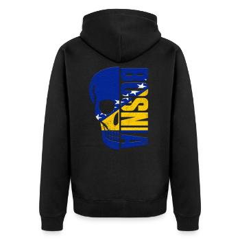 Bosnien Totenkopf Bosnia - Unisex Premium Bio Zip Hoodie - Schwarz - Hinten - Nico (187cm)