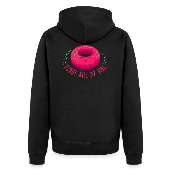 Donut töte meine Stimmung. Heller Donut-Vibe-Slogan - Unisex Premium Bio Zip Hoodie - Schwarz - Hinten - Nico (187cm)