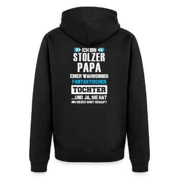 Papa, Stolzer Papa - Unisex Premium Bio Zip Hoodie - Schwarz - Hinten - Nico (187cm)