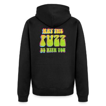 May The Fuzz be with you - Unisex Premium Bio Zip Hoodie - Schwarz - Hinten - Nico (187cm)