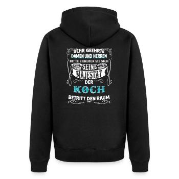 Koch kochen Köchin Chef Chefkoch Hilfskoch Küche - Unisex Premium Bio Zip Hoodie - Schwarz - Hinten - Nico (187cm)
