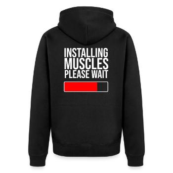 Muscles are being installed - Unisex Premium Organic Zip Hoodie - black - Back - Nico (187cm)