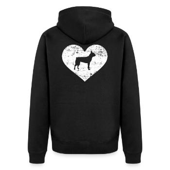 Boston Terrier - Unisex Premium Bio Zip Hoodie - Schwarz - Hinten - Nico (187cm)