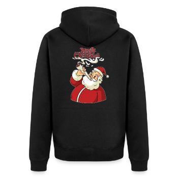 Merry Christmas, Funny Shirt, Smoking Santa, Weed - Unisex Premium Organic Zip Hoodie - black - Back - Nico (187cm)