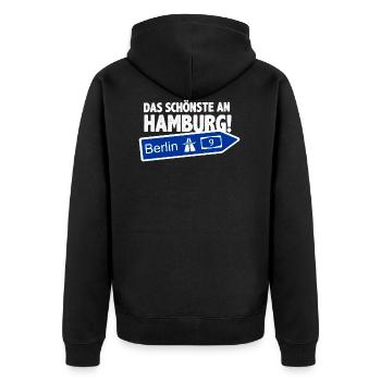 BERLIN DAS SCHÖNSTE AN HAMBURG - Unisex Premium Bio Zip Hoodie - Schwarz - Hinten - Nico (187cm)