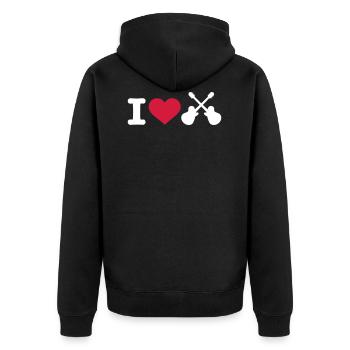 I love Gitarren - Unisex Premium Bio Zip Hoodie - Schwarz - Hinten - Nico (187cm)